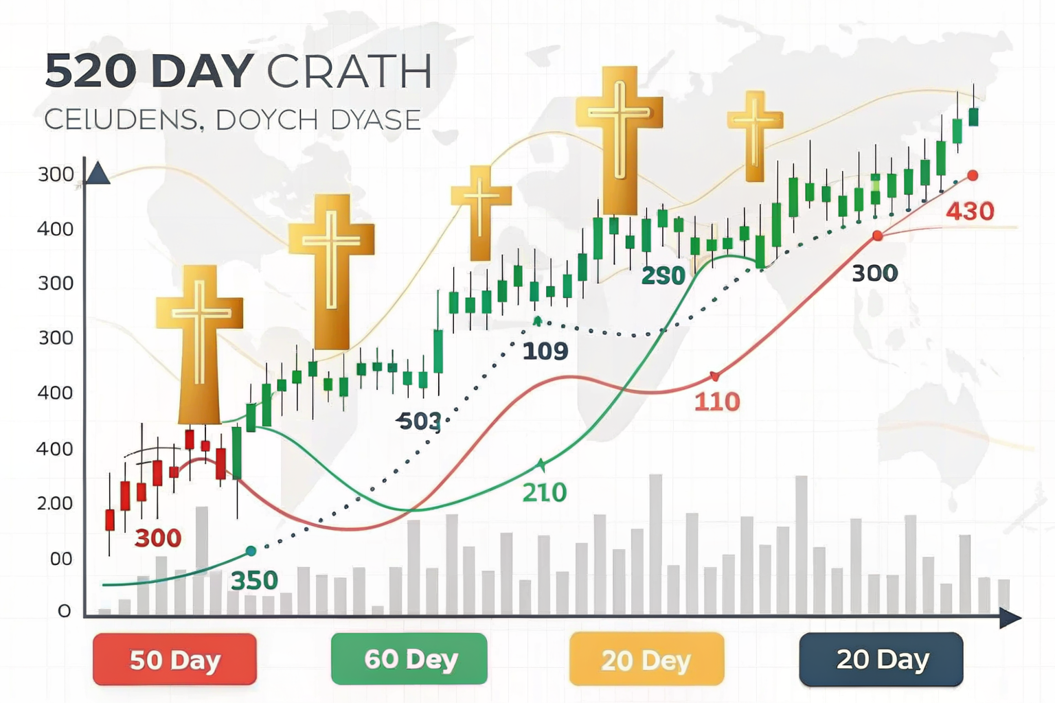 이동평균선 5일 20일 60일 120일선과 골든크로스 패턴을 보여주는 주식 차트 일러스트