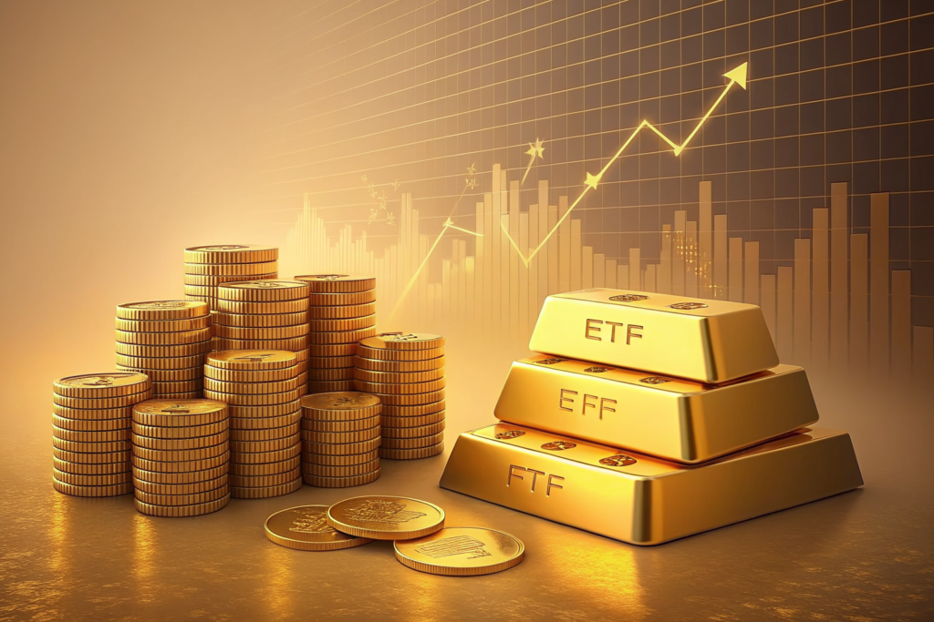 금 ETF 투자 개념 일러스트 금괴와 차트