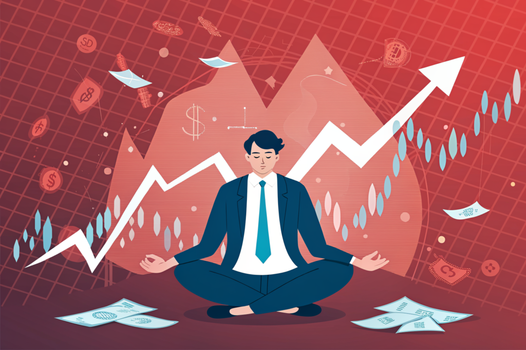 관세 전쟁 폭락장에서 평온하게 투자하는 마인드셋 일러스트